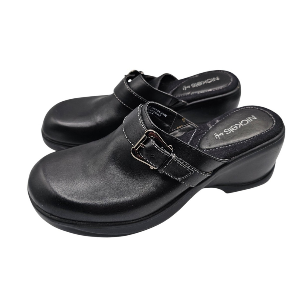 Nickels Womens Sz 9M Stacey Black Leather Clogs w/ Buckle Detail